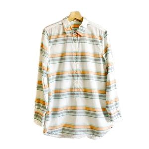 J Crew Striped Popover Tunic Top Long Sleeves Green Orange Sz S
